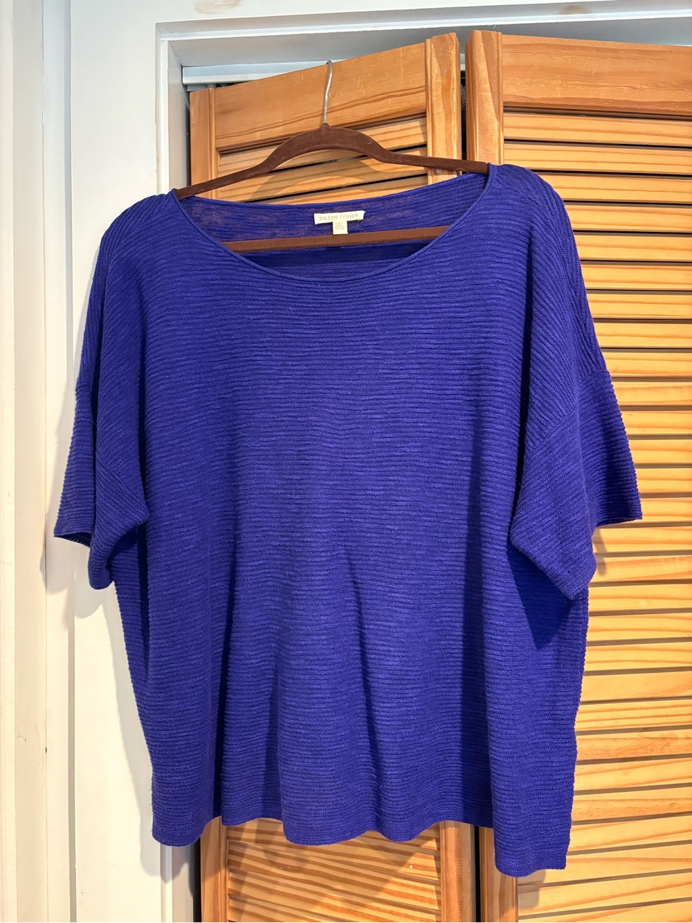 Eileen Fisher Linen Cotton Purple Boxy Cropped Ribbed Sweater Top Knit Coastal